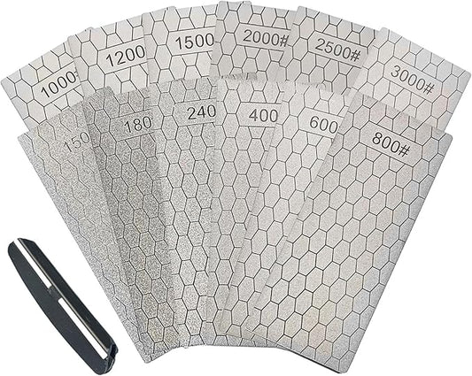 Diamond Sharpening Stone Set,12 Pcs Diamond Lapping Plate Coarse/Medium/Fine Grit Sharpener, 150/180/240/400/600/800/1000/1200/1500/2000/2500/3000 Grit竊똏erfect Assistance Sharpener Angle Guide