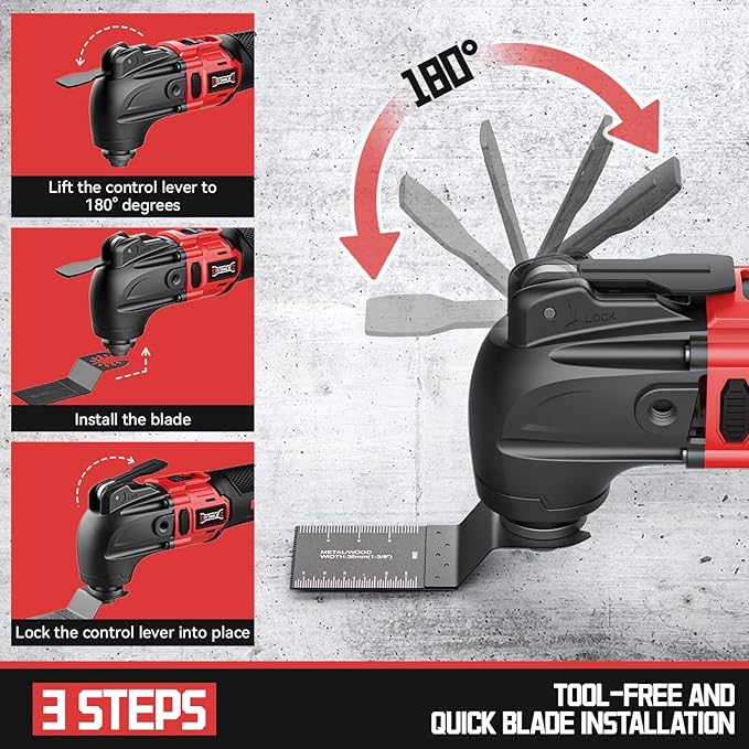 Cordless Oscillating Tool Compatible with Milwaukee 18V Battery, 6 Variable Speed Brushless-Motor Tool, Oscillating multi tool kit for Cutting Wood Nails Remove Grout & Sanding(Not Battery)