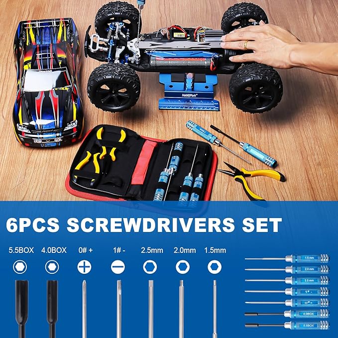 13-in-1 RC Tools Kits Box Set, RC Screw Kit, Hex Phillips Flat Nut Drivers, Pliers, Wrench, Repair Tools Screwdriver Set for Traxxas Arrma Axial Redcat Losi RC Model Car Drone Boat