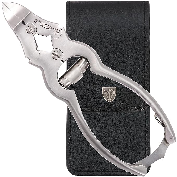 3 Swords Germany ??Big Toe Nail NIPPERS - Extra Strong Toe Nail NIPPERS for Cutting Strong, Thick or ingrown Toe Nails - Stainless Steel Pedicure Tool with Synthetic Leather case