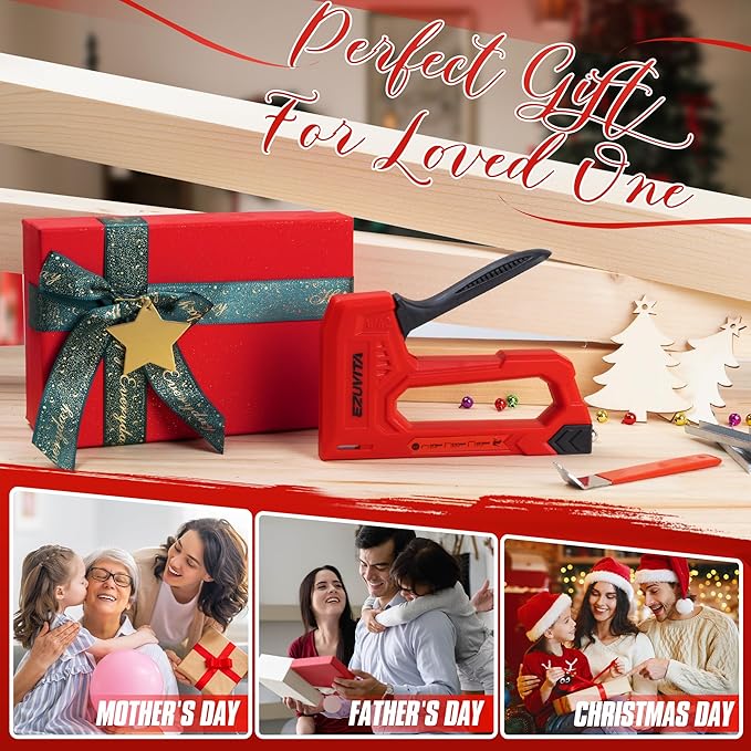 EZUVITA Light Duty Staple Gun for Wood, Red Upholstery Staple Gun Kit with 2000pcs JT21 Staples 1/4, 5/16, 3/8 inch and Staple Remover, Stapler Gun for Crafts, DIY, Classroom, Decoration