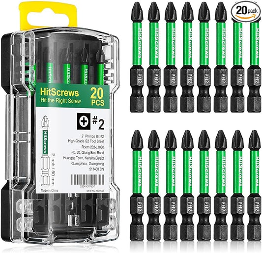 20 Pack Phillips Impact Driver Bits #2, 2-Inch Magnetic Screwdriver Bits, S2 Steel Ph2 Impact Bits For Impact Driver Ready & Home Repair