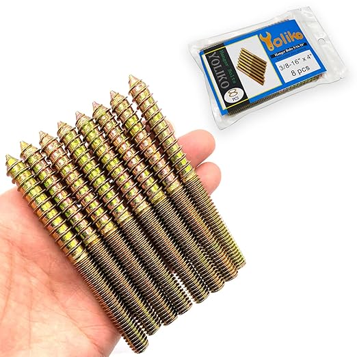 8 Pack 3/8-16 x 4 Inch Hanger Bolts 3/8-16" Double Headed Bolts 3/8 Wood Dowel Screw Self-Tapping Screw Hanger Bolts for Furniture Screws Double Screw Threaded Rods Bolt 100mm Length