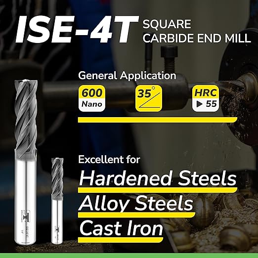 SPEED TIGER ISE Carbide End Mill 1/8????4 Flute, Square Nose, AlTiBN Coated, CNC Router Bit for Hardened Steel, Alloy Steel, Stainless Steel ??Made in Taiwan, 5-Pack