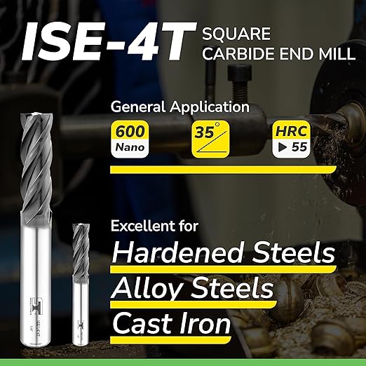 SPEED TIGER Micrograin Carbide Square End Mill - 4 Flute - ISE1/2 4T (1 Piece, 1/2") - for Milling Alloy Steels, Hardened Steel, Metal & More ??Mill Bits Sets for DIYers & Professionals