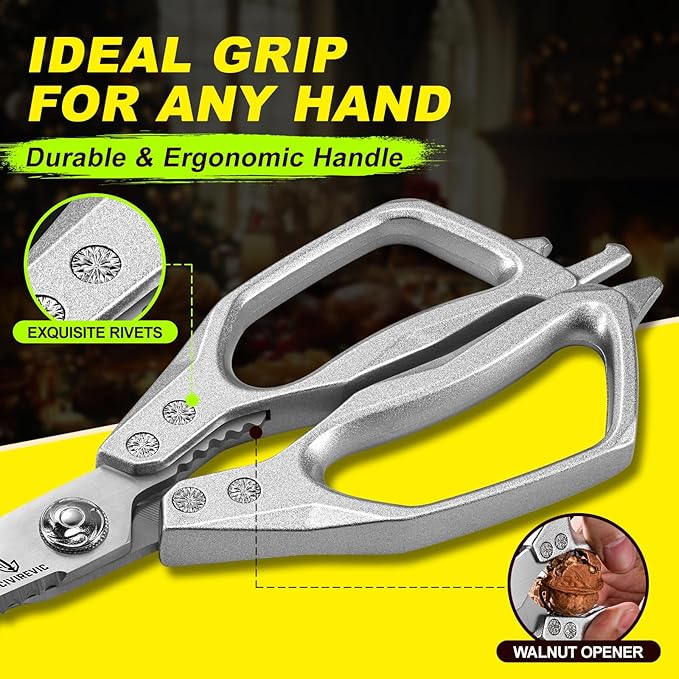 Heavy Duty Kitchen Scissors Set, Stainless Steel Kitchen Shears for Meat, Poultry & Seafood, Dual-Purpose Cooking Scissors for Food Prep, Dishwasher Safe