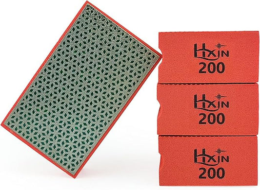 Diamond Hand Polishing Pad Diamond Sanding Block Foam Backed Diamond Sponge Sanding Pads for Wet or Dry Grinding polishing for Granite Marble Stone Tile Glass Ceramic (4, 200# Cubic)