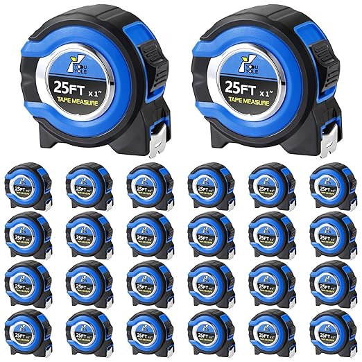 Youyole 24 Pack Tape Measure with Fractions 1/8 Steel Measuring Tape Retractable Easy Read Measurement Ruler Steel Power Blade (25 ft X 1 in,Blue)