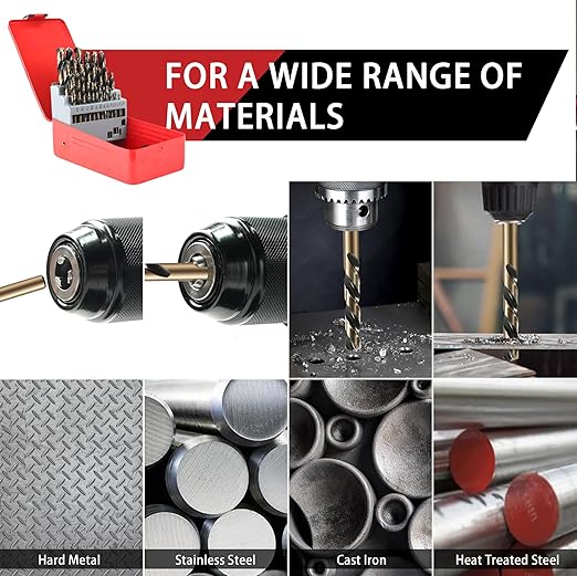 29Pcs Drill Bit Set, 135째 Tip HSS with Black and Gold Finish, Twist Jobber Length Drill Bit Kit for Hardened Metal, Cast Iron, Stainless Steel, Plastic and Wood with Storage Case 1/16"-1/2"