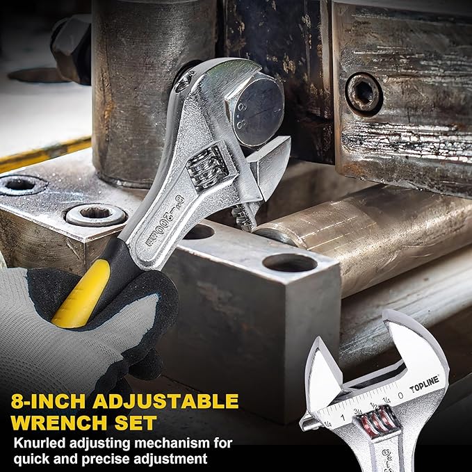 TOPLINE 8-Piece Pliers and Wrench Set, 8??Adjustable Wrench, 12?? 10?? 8??Groove Joint, 7??Linesman, 6??Slip Joint, 6??Long Nose, 6??Diagonal Pliers for Home Repair, Rolling Pouch Included