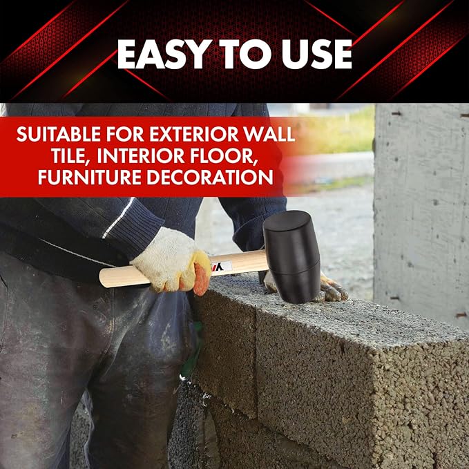 YIYITOOLS YY-2-005 Rubber Mallet Hammer With Wood Handle–24-oz, black