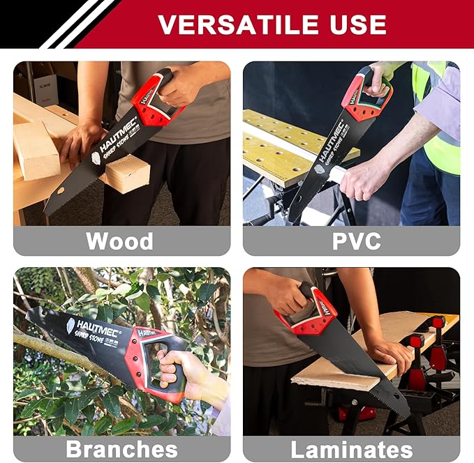 HAUTMEC 14" Expert Hand Saw for Accurate, Clean & Labor-Saving Cutting, 11 TPI Fine-Cut Handsaw with SK5 Rust-Resistant Blade, Triple Ground Teeth, Ergonomic Non-Slip Handle for Wood, PVC – HT0301