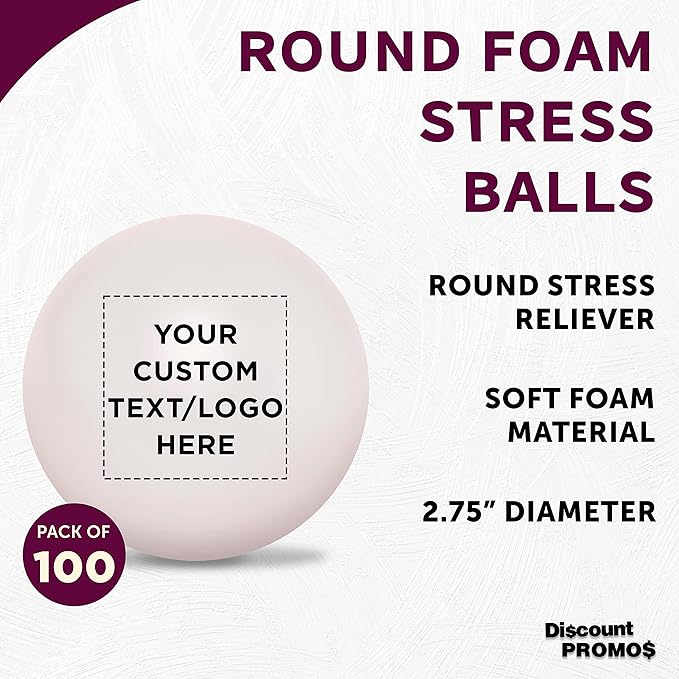 Custom Stress Balls for Adults, 100 Pack, Personalized Text, Logo, Hand Exercise, Perfect for Your Desk, Office, or Home, White
