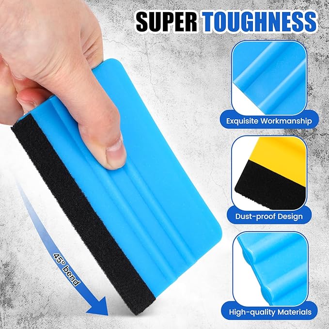 Lasnten 100 Pcs Squeegee for Vinyl Decal Tools 4 Inch Felt Edge Squeegee for Car Window Windshield Glass Cleaning Tool Vinyl Scraper Applicator Tool with Black Fabric Felt Edge, Blue Yellow