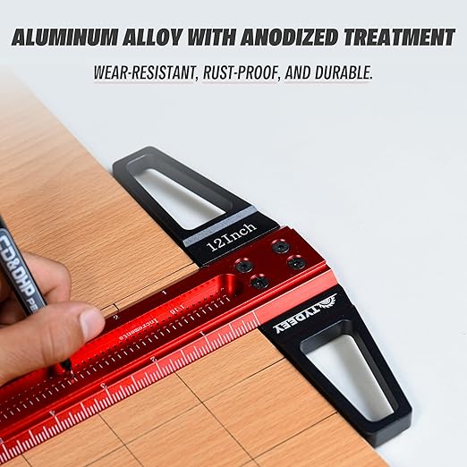 TYDEEY 12, 24, 31, 39 in Precision T-Square Ruler Woodworking Scriber Measuring Tool, Aluminum Alloy T Rulers, 90 Degree T Type Wood Layout Square for Architect and Carpenter Work (12 inch)