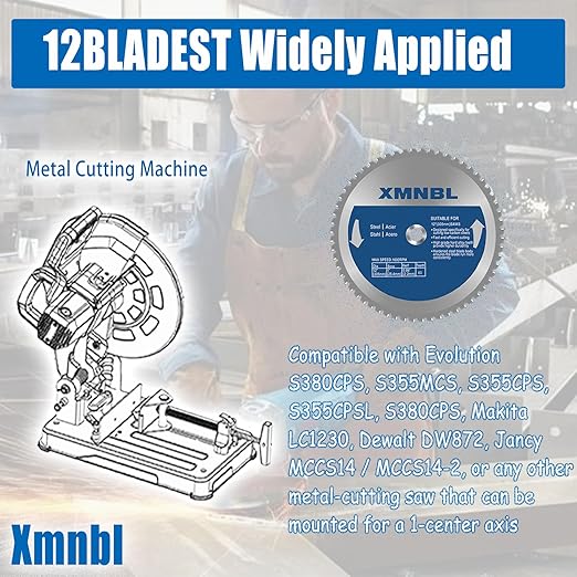12 Inch Metal Cutting Saw Blade,Compatible with Evolution S380CPS Circular Saw,Replacement for Evolution 12BLADEST Metal Cutting Saw Blade,12 Inch x 60 Teeth,1 Inch Center Shaft,3 Warranty
