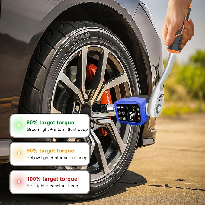 1/2" Drive Digital Torque Wrench Adapter- 12.5-250.7 Ft-lb / 17-340 Nm, Digital Torque Adapter 짹2% Accuracy, Colour LCD Display, 1/4??& 3/8??Adapters for Car & Motorcycle Maintenance