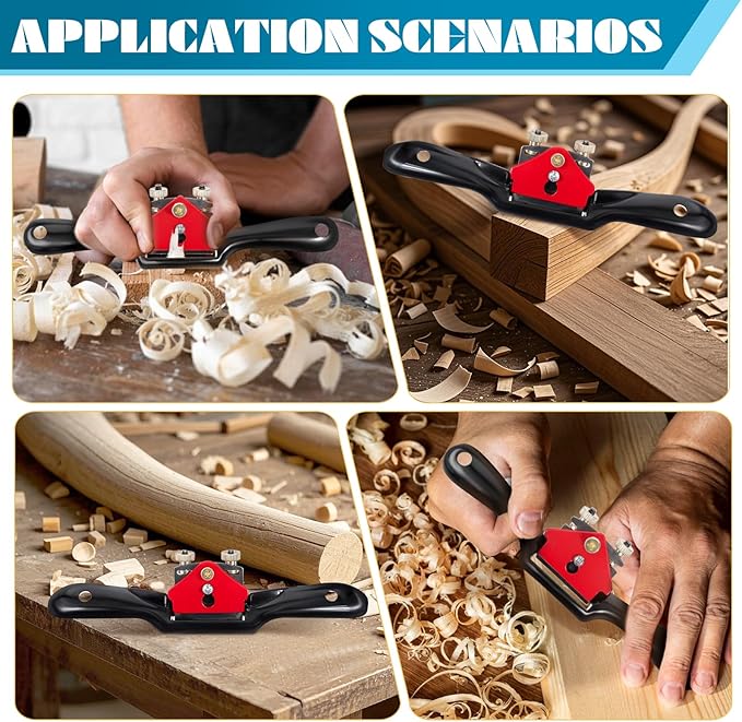 2pcs Adjustable SpokeShave with Flat Base 6pcs Metal Blade 1pcs Wood Hand Plane Home Woodworking for Wood Craft Working, Woods Craver
