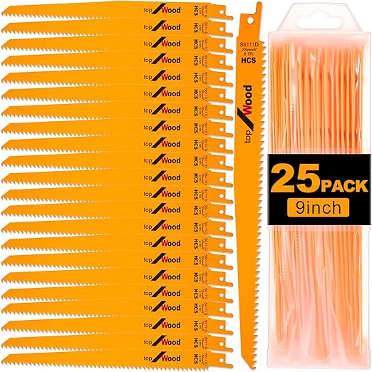 Lothee 25 Pack 6tpi Reciprocating Saw Blade Bulk Taper-Back Bi-Metal Saw Blades for Metal Woodcutting General Purpose Wood Cutting Pipe (9 Inch)
