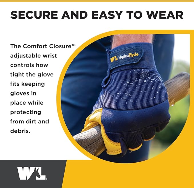 Wells Lamont Men's Leather Palm Work Gloves ??HydraHyde Water-Resistant Leather, Flexible Spandex Back, Adjustable Closure ??Ideal for Construction, Landscaping, DIY Projects ??Blue, XX-Large (3207XX)
