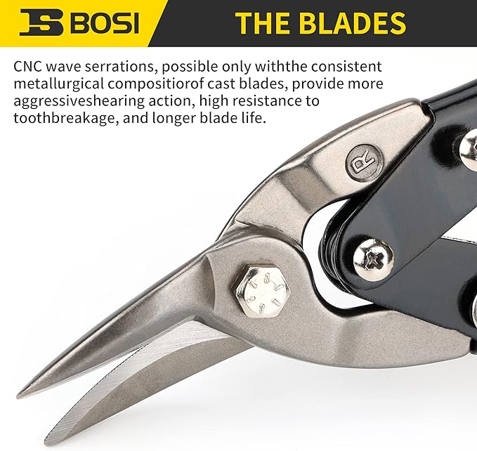 10 Inch Aviation Tin Snips Right Cut, Heavy Duty Sheet Metal Cutter Snips Shears Cutting Metal Sheet Chrome Vanadium Steel Sharp Blades Safety Latch