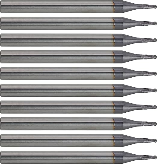 CME 10 pcs Micrograin Carbide End Mills, Ball Nose, TiAlN Coated, 3/64" Mill Diameter, 9/64" Length of Cut, 1 1/2" Overall Length, 2 Flute, Center Cutting