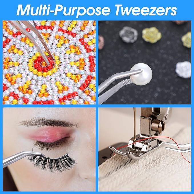 24 Pcs Stainless Steel Tweezers for Crafting with Curved Serrated Tip Multipurpose Forceps Sewing Machine Tweezers
