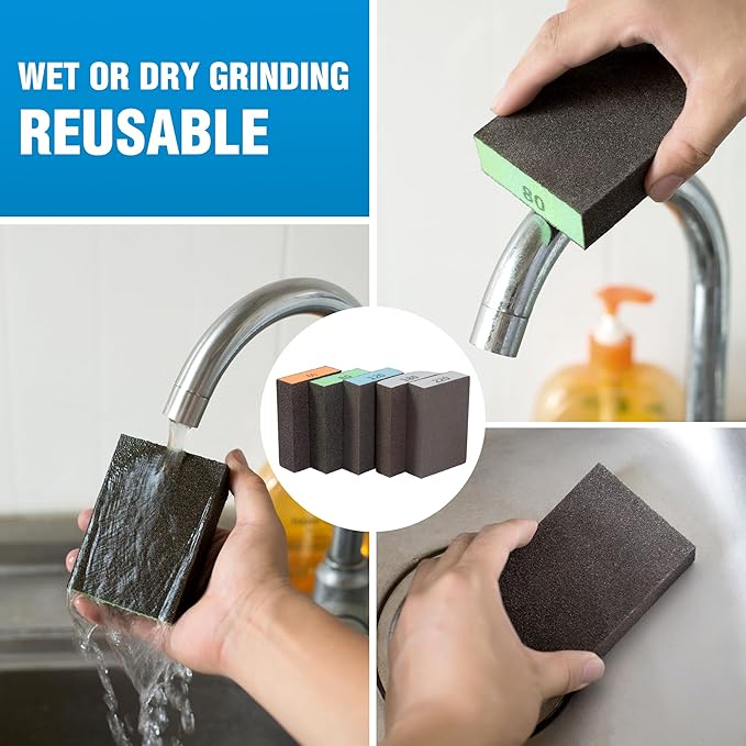 S SATC Sanding Sponge for Wood 5 Pack Sanding Blocks Set for Drywall Metal Wood 60/80/120/180/220 Grit Assortment,Washable and Reusable Sponge Sanding Blocks Sand Paper Brick