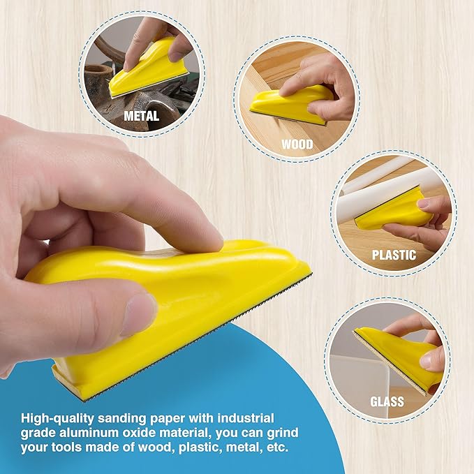 Sanding Block 70 PCS Hand Sander Kit 1 Pack Detail Handle Sanding Tools and Sandpaper 80/120/150/180/220/240/400 Grit for DIY Handicrafts Wood Polishing