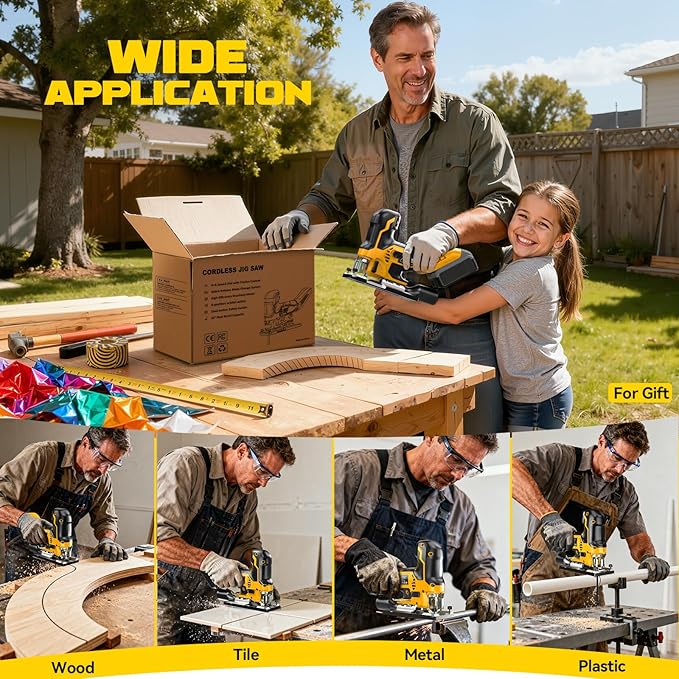 Ecarke Cordless&Brushless Jig Saw Compatible With Dewalt MAX 20V(Only Tool), 3800RPM, 7 Speeds Dial Control, Free-Tool ±45° Bevel Cuts, 4 Orbital Action, Dust Blows and 6 Blades For Cutting