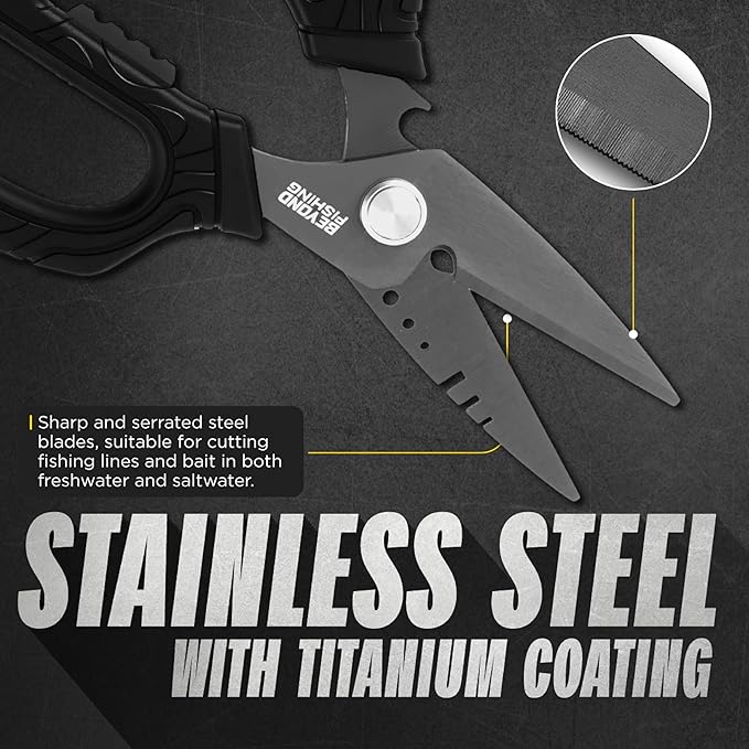 Beyond Fishing OmniPro Shears ??6.5??Multi-Function Fishing Scissors with Titanium-Coated Blades ??Cuts Braided Line, Monofilament, Fluorocarbon & Steel Wire ??Fishing Tool with Sheath