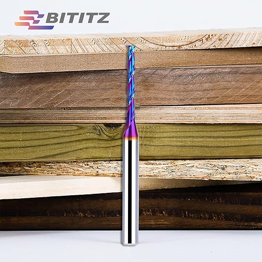 Upcut Spiral Router Bit 1/4 Inch Shank 1/8 Inch Cutting Diameter 1 inch Cutting Length with Extra Long Life Coating CNC Router Bits End Mill for Wood Cutting, Slot Mortise, Engraving