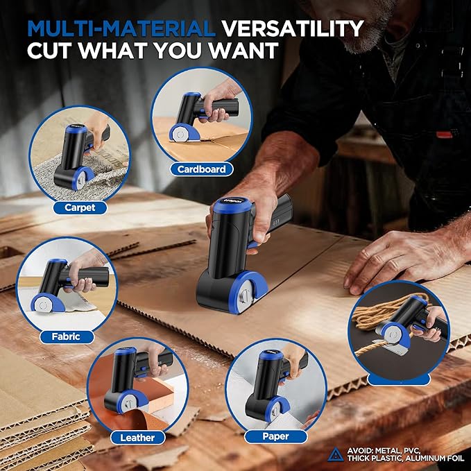 4V Cordless Electric Scissors, Rechargeable Cardboard Cutter with 2000mAh Battery, Safety Lock & 2 Blades ??Gift for DIY Crafts, Fabric, Leather Projects (Blue)