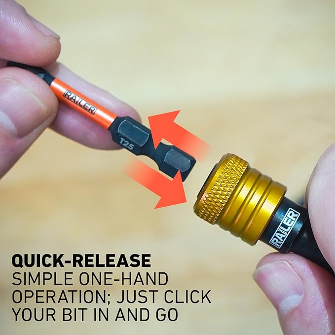 Railer Bit Holder Keychain 5pc - 1/4 inch Hex Shank Bit Holders - Quick Release Bit Holder for Nut Driver, Screwdriver & Drill Bits w/Key Chain Carabiner