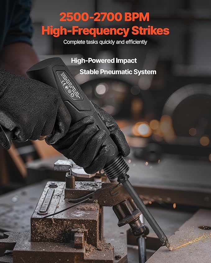 VEVOR Air Hammer, 2500-2700BPM Pneumatic Hammer with 2.76-inch Stroke & 4PCS 6.7" Long Barrel Chisels, Pistol-Grip Compact Air Chisel Pneumatic Shovel Tool for Cutting Scraping Demolishing