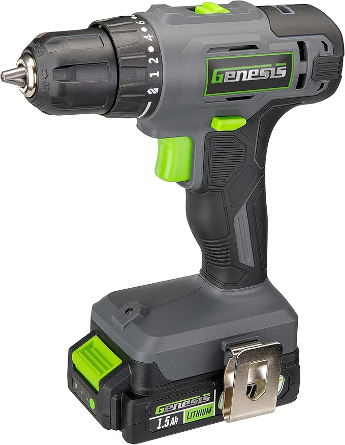Genesis G20MAX 20V Cordless Drill with Battery and Charger 2-Speed 3/8" Single Sleeve Keyless Chuck, 300 in-lb Torque, 20+1 Clutch Settings (GLCD2038B)