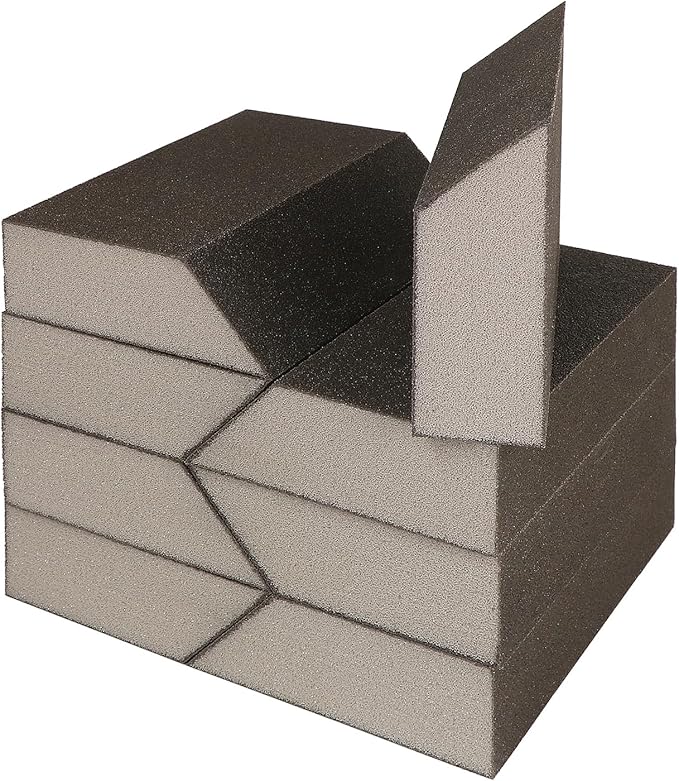 180 Grit Angled Sanding Blocks, Jamiikury Fine Sponge Sand Block Washable and Reusable, Wet & Dry Sandpaper Block for Wood Metal Drywall and Furniture Paint - Pack of 8