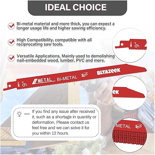 Bi-Metal Reciprocating Saw Blades 9 Inch 14/18 TPI, Durable Metal Cutting Blades for 1/16-5/16 Medium Metals, Premium Carbide Tipped Sawzall Blades, 25 Pack