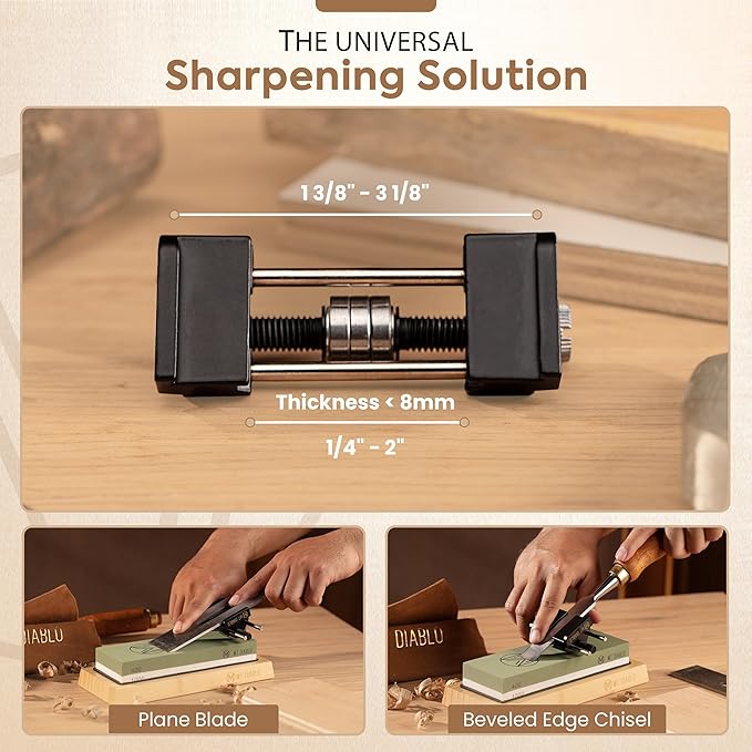 Mt Diablo Chisel Sharpening Kit - Precision Honing Guide for 1/4" to 2" Chisels & 1-3/8" to 3-1/8" Plane Irons, Sharpening Jig With Stainless Steel Rollers, Rust Resistant Cast Aluminum Design