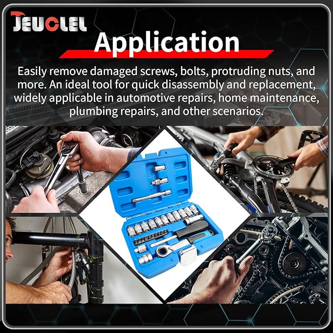 29PCS Pass Through Socket Set, 1/4 Inch Drive Impact Master Socket Wrench Kit, Ratchet Set With Universal Joint, Deep Socket Set, Low Profile Go-Through Socket Srench Set