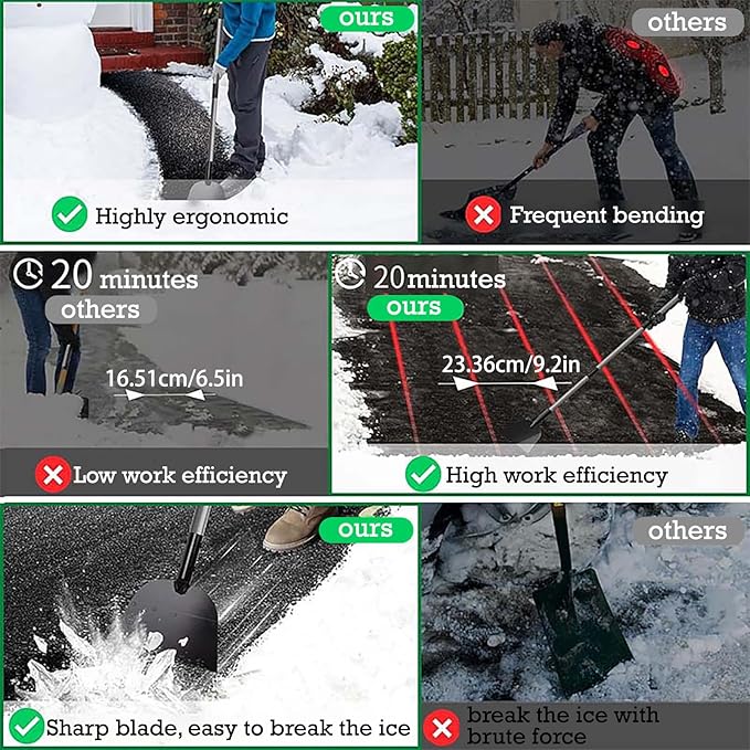 Flat Shovel, Ice Scraper, Snow Shovel, Ice Shovel, 54" Snow Ice Chopper for Walkway, Ice Removal Tool for Road Garden Scraper Garden Cleaning Scraper, Outdoor Weed Remove Tool for Lawn Edging