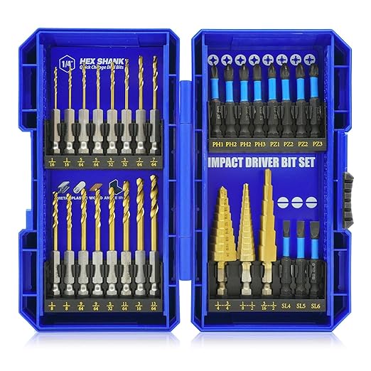 Handree 30pcs Impact Bit Set, Screwdriver Bit Set 11pcs, Hex Shank Drill Bit Set 16pcs, Step Drill Bit 3pcs, High Speed Steel Materialand Titanium Coating, S2 Alloy Steel Bits with Index Box