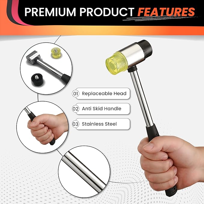 25mm Small Rubber Mallet hammer - rubber hammer with Non‑Slip Grip and Dual Rubber & Nylon Heads for Craft, Tile, Jewelry and Furniture Assembly