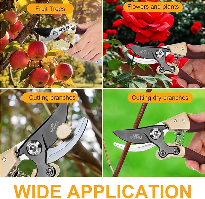 Heavy Duty Pruning Shears竊똆arden Scissors & Clippers with Red-BIDMLI 8.66" SK5 Steel Blades & Aluminum Alloy Handles, Tree Branch Cutter, Ideal for Thick Branches, Dry Twigs, Flower Pruning Tool.