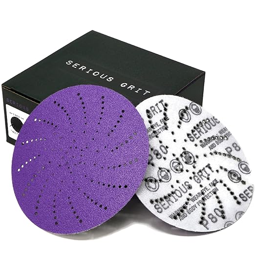 Serious Grit 5-Inch 80 Grit Ceramic Multi-Hole Hook & Loop Sanding Discs - Advanced Grain for Fast Cutting & Long Life - Film-Backed Universal Fit Sandpaper for 5-in Sanders - 50 Pack Box