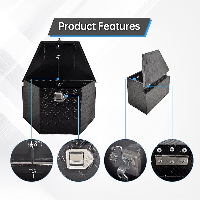 33'' Utility Trailer Tongue Tool Box 5 Bar Tread Tool Box Waterproof Pick Up Truck Storage Organizer with Lock and Key, Black (33"X19"X18")