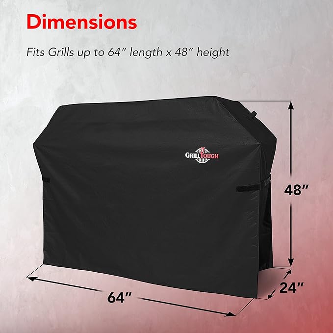 Heavy Duty BBQ Grill Cover for Outdoor Grill, 64 Inch ??Waterproof, Weather Resistant, UV & Fade Resistant with Adjustable Straps ??Gas Grill Cover for Weber, Genesis, Charbroil, etc. Black
