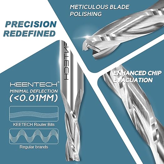 KEENTECH 1/4" Shank Upcut 2 Flute Flat Tip Sprial Router Bit for CNC Router Machine, 1/4" Cutting Diameter, 3/4" Cutting Depth, for Wood Cutting, Custom Furniture, Slot Mortise, Engraving, Carving