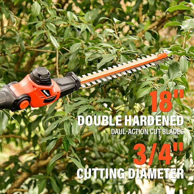 8 Inch Pole Saw and 18 Inch Pole Hedge Trimmer, 2-in-1 Cordless Pole Saws for Tree Trimming, 15-Feet MAX Reach, 16ft/s Speed, 20V Pole Chainsaw with 2.0Ah Battery & Charger