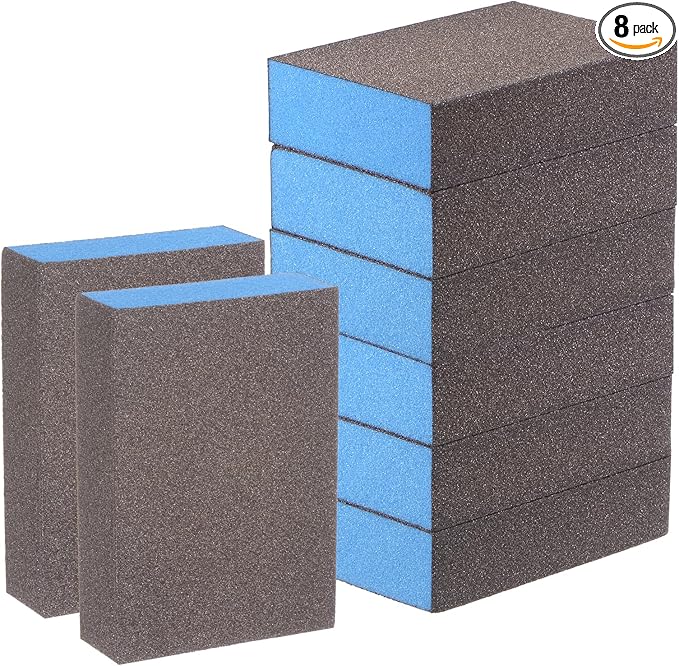 HARFINGTON 8pcs Sanding Sponge Blocks #120 (400 Grits) Wet/Dry Hand Sanding Sponges, 100x70x25mm Foam Sanding Block Pad for Polishing Kitchen Metal Wood Drywall Furniture, Brown&Blue